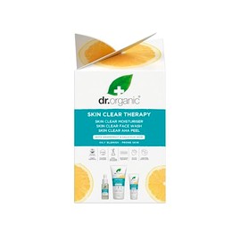 Dr Organic Skin Clear Therapy Set with Moisturiser, Face Wash & AHA Peel, Treatment Regime, Acne, Scars, Anti-Blemish, Natural Brightening, Vegan, Cruelty Free, Paraben & SLS Free, Organic