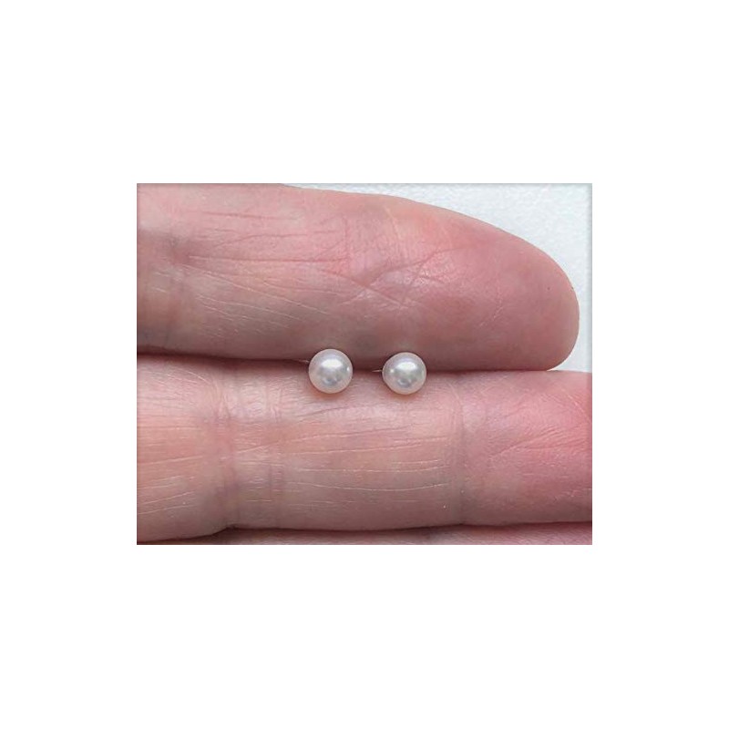 White Round Glass Stud Earrings - 925 Sterling Silver -