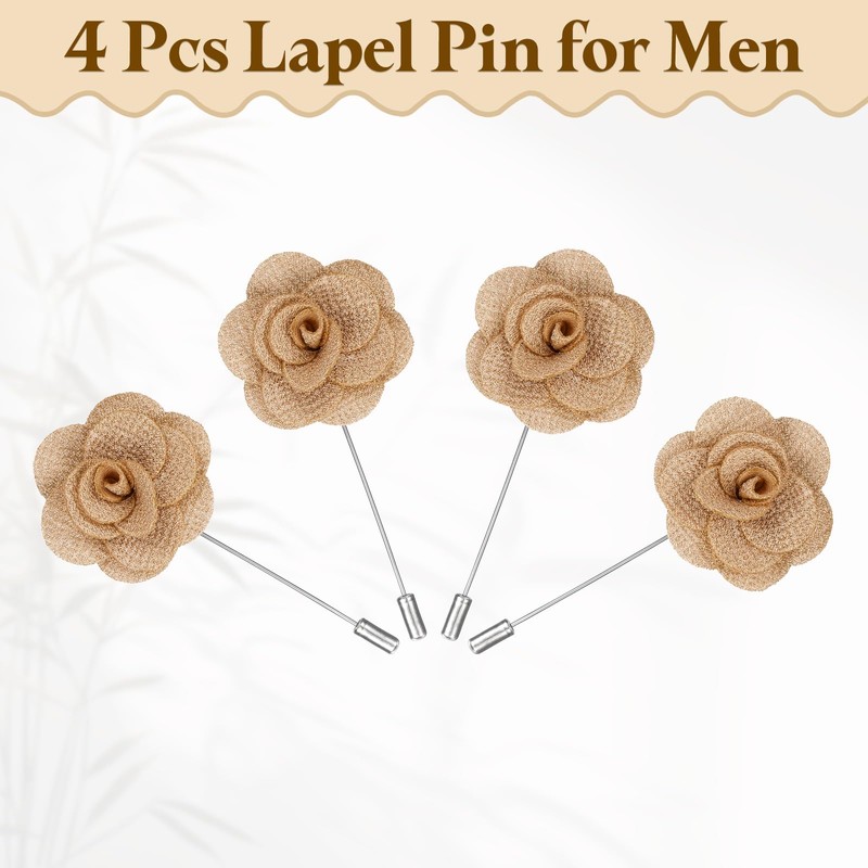 uxcell 4Pcs Rose Lapel Pin for Men, Satin Flower Lapel