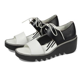 Fly London Women's Wedges Sandal, White Black, 9.5