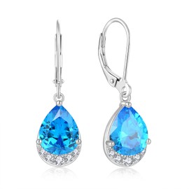 Oskani Dangle Drop Earrings for Women Teardrop Leverback March Birthstone Aquamarine Color Earrings 925 Sterling Silver 5A Cubic Zircon Jewelry Anniversary Birthday Christmas for Wife Her