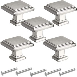 FOCCTS 5 Pack Cabinet Knobs Brushed Nickel, Kitchen Cabinet Hardware Square Knobs, Stainless Steel Cabinet Knobs for Dresser Drawers, 1-1/4 inch