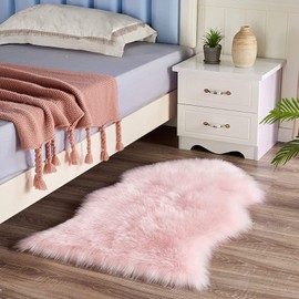 Faux Lambskin fleece rug, 60 x 90 cm, artificial fur, long hair, decorative sofa / bedroom rug, pink, 90 x 60 cm