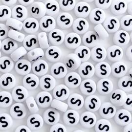 Ludthaw 100PCS Letter Beads,4X7mm Acrylic White Round Alphabet Beads Letter S Beads for Jewelry Making Bracelets Necklaces Making