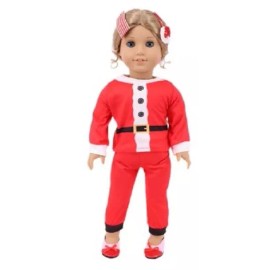 Justaskjoyce Holiday Pajama's, Red & White with Belt, Holiday Santa, Fits 18" Dolls