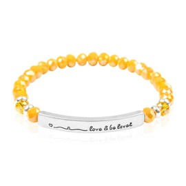 RIAH FASHION Inspiration Engraved Bar Sparkly Crystal Bead Bracelet - Religious Message Stretch Strand Cuff Bangle Blessed, Lord, Amazing Grace, Philippians, Heart (Love and Be Loved - Mustard)