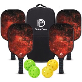 DULCE DOM USAPA Approved Fiberglass Pickleball Paddles Set of 4, Lightweight Pickleball Set with 4 Pickleballs and Pickleball Bag, Pickle Ball Equipment for Men Women, Red