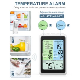 Ankilo Fridge Thermometer, Acoustic Alarm Functions, 4.5 Inch LCD Colour Screen Display with 2 Wireless Sensors, Fridge/Freezer Available, ℃/℉, Home Use and Restaurant