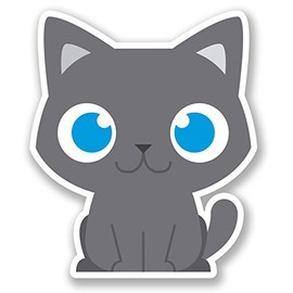 2 x Grey Cat Vinyl Sticker Bike Laptop Car Bike Cute Kids Cartoon Funny #5034 (8.5cm Wide x 10cm Tall)