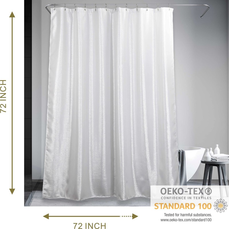 Popkozzi Silver White Glitter Shower Curtain: Sparkle Bling Shiny Washable