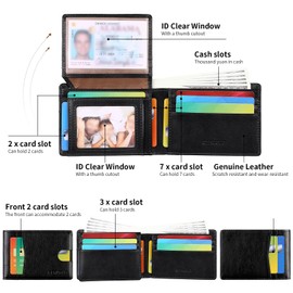 GERUOLA Wallet for Men-Genuine Leather RFID Blocking Slim Bifold Front Pocket Wallets for Men Billfold 2 ID Window with 12 Card Holder (Black)