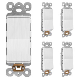 LIDER Brushed White Minimalist Design Decorator Switch, Frameless Paddle Wall Light Switch, On/Off Rocker Switch, Single Pole, Residential Grade, UL Listed, 3 Wire, 15A 120-277VAC, 5 Pack