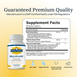 Simple Promise BellyFlush - Gentle Colon & Gut Cleanse Supplement with Milk Thistle & Bentonite Clay - Supports Constipation, Debloat, Digestive Detox & Flushing - 60 Capsules