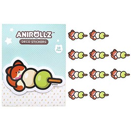 Anirollz Cute Animal Character Diary Scrapbook Decals Jumbo 10 Pieces Deco Stickers : Food Theme (Mochi Foxiroll)