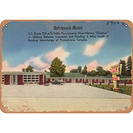 7 x 10 METAL SIGN - Pennsylvania Postcard - Dutchmaid Motel, U.S. Route 222 at Ephrata, Pennsylvania. Near histori - Vintage Rusty Look