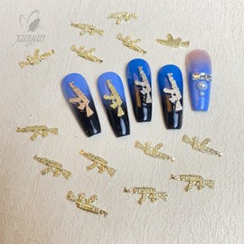40pcs/Set 3D Alloy Gun Nail Charms, Shiny Diamond Metal Gun Nail Art Charms AK Weapon Y2K Nail Charms Rhinestones Gun Charms Nail Jewels for Nail Art Accessories Nail Supplies