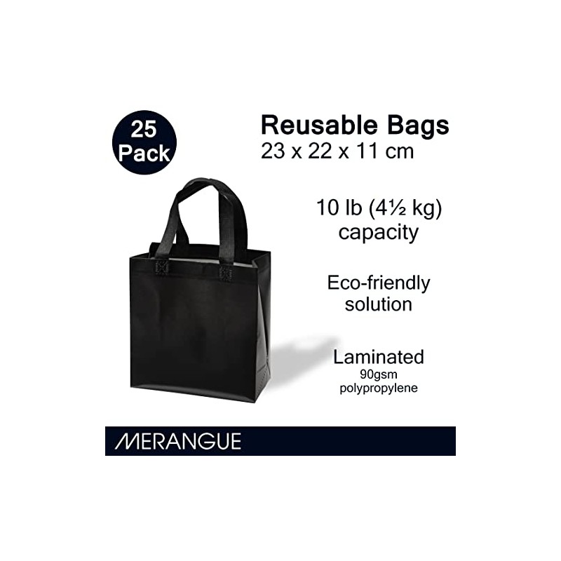 Merangue Reusable Bulk Shopping Bags, Laminated, Foldable Grocery Bags, Black,
