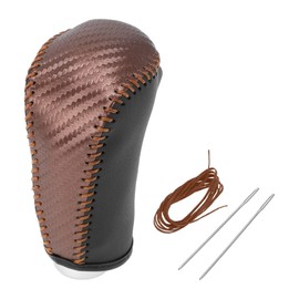 HOPESPANNER Gear Shift Knob Cover for Nissan Altima 2013-2018 Anti-Slip Brown Carbon Fiber Black Faux Leather 1 Pc