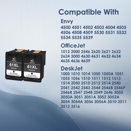 61XL Black Ink Cartridge Replacement for HP 61 61 XL Ink Work with HP Envy 4500 4502 5530 5535 5534 Officejet 4630 4635 Deskjet 1000 1010 1510 Printer Remanufactured (2 Black)
