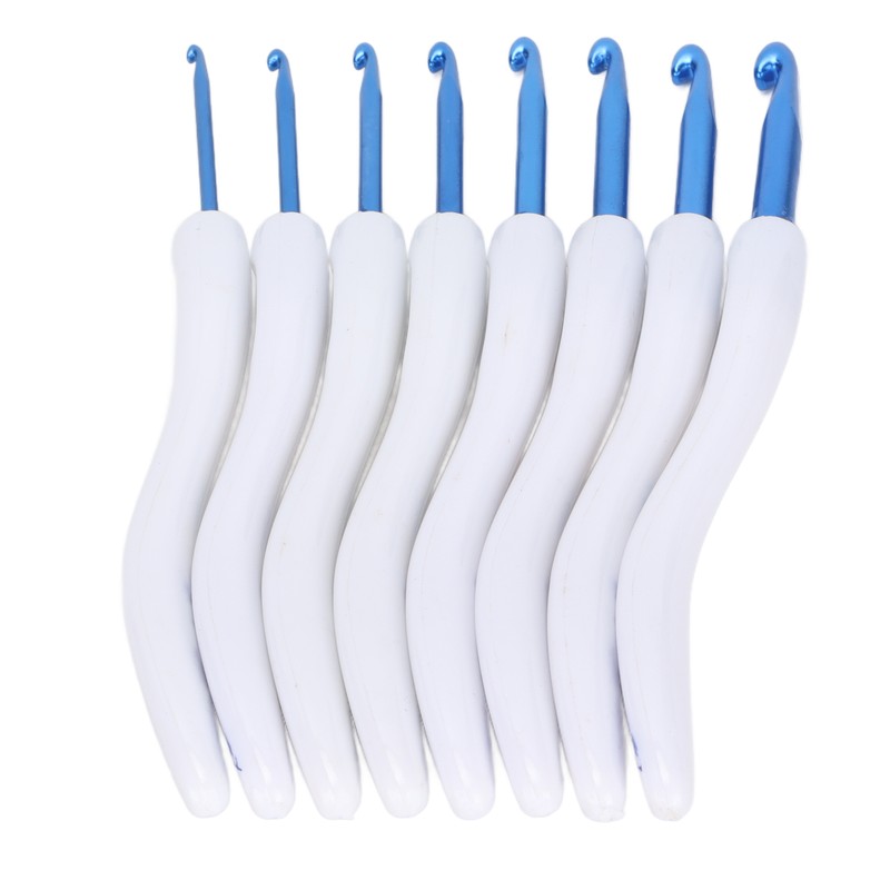 8pcs Crochet Hooks Curved Soft Handle Comfortable Portable Knitting Tool