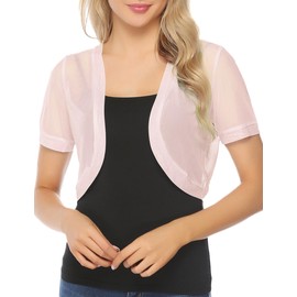 Aiboria Shrugs for Women Open Front Short Sleeve Cropped Bolero Cardigan Light Pink Small
