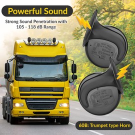 SEGER - Juego de bocinas de coche para trompeta, impermeable, tono alto/bajo, 12 voltios, ajuste universal, serie original 60B, bocinas de coche de 12 V de fabricación europea, con soportes y kit de