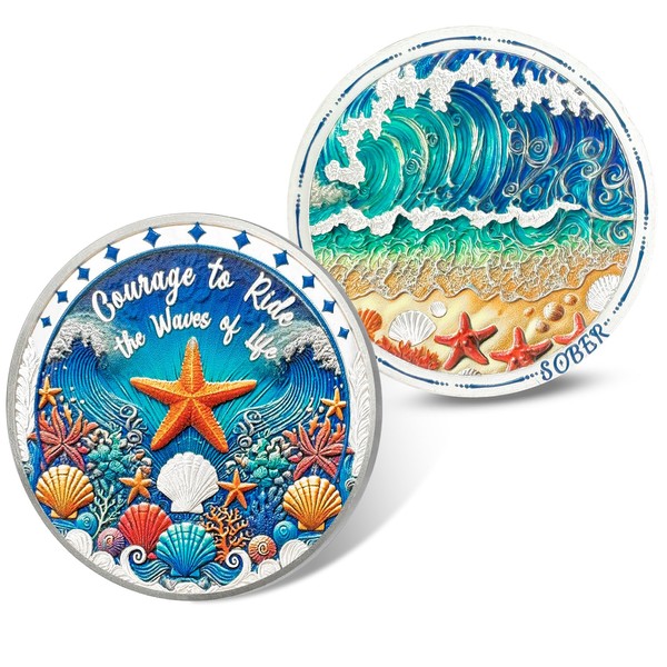 Ocean Sobriety Coin - AA Recovery Chip Medallion with Inspirational