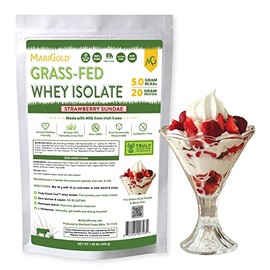 MariGold Grass-fed Whey Protein Isolate Powder - Strawberry Sundae Flavor - 1 Lb Bag | 100% Pure, Cold-Processed, Micro-Filtered, Undenatured, Non-GMO, rBGH Free, Soy Free, Gluten Free, Lactose Free