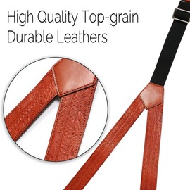 Leather Suspenders for Men Heavy Duty Western Y Back Design Leather Gallus With Hooks, Brown