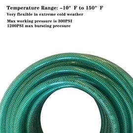 Air Hose 1/4 in x 100 ft, Polyurethane(PU), Reinforced Air Compressor Hose, Lightweight, Kink Resistant with 1/4” Industrial High Flow Quick Coupler and Plug, Bend Restrictors,300 PSI (100FT, Green)