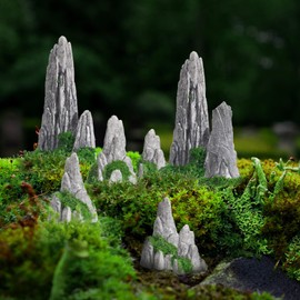 Yardwe 8Pcs Resin Rockery Decoration, Mini Zen Garden Decor Miniature Bonsai Rockery Statue Rockery Figurines Ornament for DIY Plant Pot Terrarium Decor