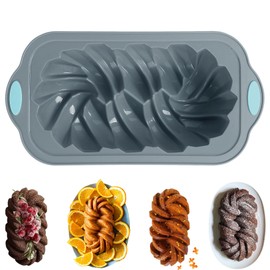 Chicrinum - Molde de silicona para pan con diseño trenzado, molde antiadherente para hornear de silicona de grado alimenticio, sartén para pan de carne con marco reforzado de metal, más resistencia,