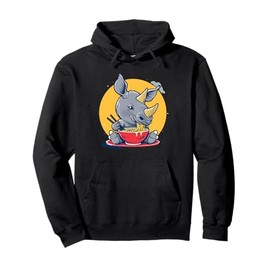 Cute Rhino Eating Ramen Kawaii Anime Japanese Noodles Lover Pullover Hoodie