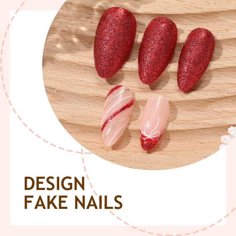 Almond Press on False Nails Medium Red Press on False