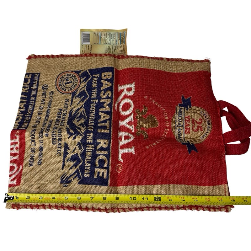 Royal Basmati Rice Bag 20lbs Burlap w Handles Zipper Heavy