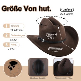 Cowboy Hat for Women Men Classic Wide Brim Felt Hat with Belt Buckle Vintage Panama Style Brown