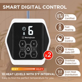 Westinghouse King Size Electric Heating Blanket, 10 Levels, Auto Shut Off, Fast Heating, Machine Washable (King, 100x90 Inches, Charcoal)