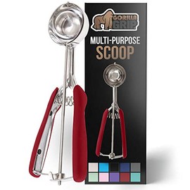 Gorilla Grip Premium Stainless Steel, Spring-Loaded Scoop for Fruit, Cookie and Ice Cream, Easy Squeeze and Clean Release, Comfortable Handle, Medium, 2 TBSP Scooper Size 30, Uniform Portions, Red