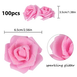 ICBOX Pink Glitter Roses 100pcs Foam Roses Stemless 2.56" Pink Artificial Roses Glitter Flowers Real Looking Pink Fake Roses for Bridal Shower Decor Flower Wall Wedding Centerpieces (Pink)