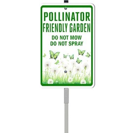 ZXCXRQFa Pollinator Friendly Garden Do Not Mow Do Not Spray Signs for Yard with Stake, Sturdy Aluminum Statement Plaque Sign Decoration for Yard Garden Lawn Outdoor,Laminated Rustproof, 8x12 inch