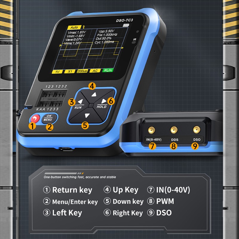 3in1 Digital Oscilloscope Transistor Tester Function Signal Generator Meter Handheld