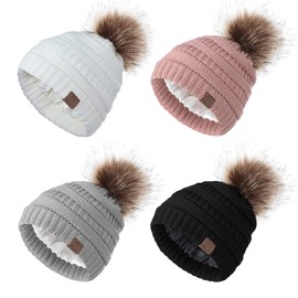 Zando Womens Winter Hats Satin Lined Winter Hats for Women Beanies Women Satin Lined Beanie with Pom Pom Beanie Warm Winter Hat Knit Beanie Hats for Women Z Black & Light Grey & White & Pink Hat