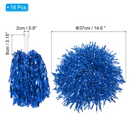 PATIKIL 18pcs Metallic Cheerleading Pom Poms Cheer Pom Poms with Baton Handle Cheer Pom Poms for Game Sports Dance Party Team Spirit Blue