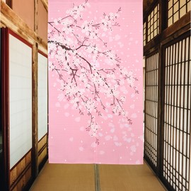 RLoncomix Japanese Noren Long Doorway Curtain Pink Cherry Blossoms Door Curtain Tapestry for Home Kitchen Decoration 33 x 59 inch