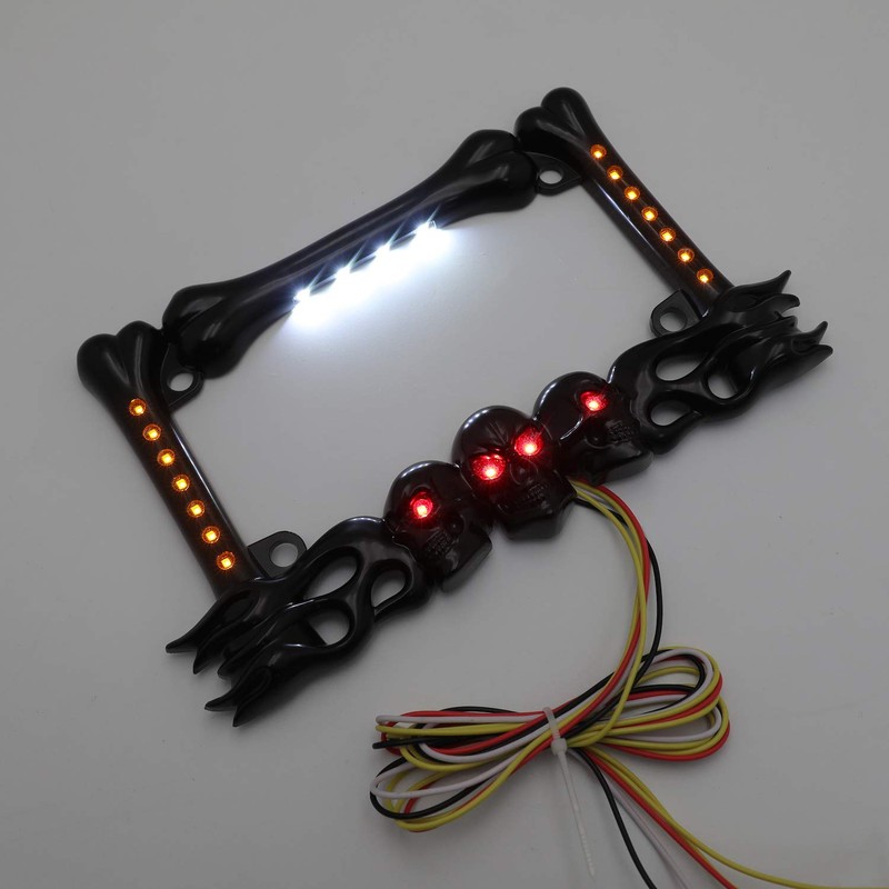 XKMT- Black Cruiser Accessories Skull & Flame LED License Plate