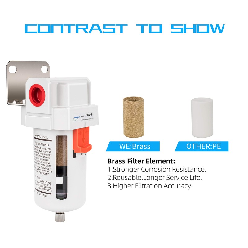 NANPU 3/8" BSP Compressed Air Line Filter, 5 Micron Brass