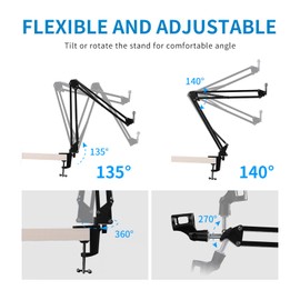 FEELWORLD AMS1 Microphone Boom Arm, Adjustable Mic Arm Stand with 3/8” to 5/8” Screw, Compatible with PM1 and other Mics for Podcast Straming Gaming Studio （Pink)