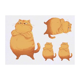 4 x 'Fat Cat Standing' Temporary Tattoos - Water Resistant, Skin-Safe, Non-Toxic Transfers, Mixed Sizes (TO00085746)