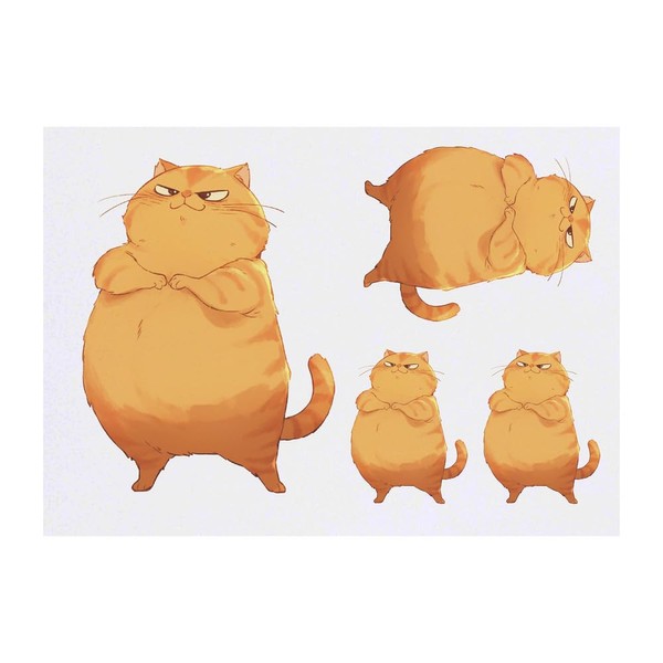 4 x 'Fat Cat Standing' Temporary Tattoos - Water Resistant,