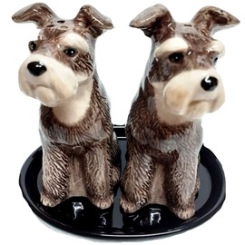 b2see Salt and Pepper Shaker Animal Schnauzer Dog Gift Set Ceramic 3-Piece Approx. 13 x 10 cm